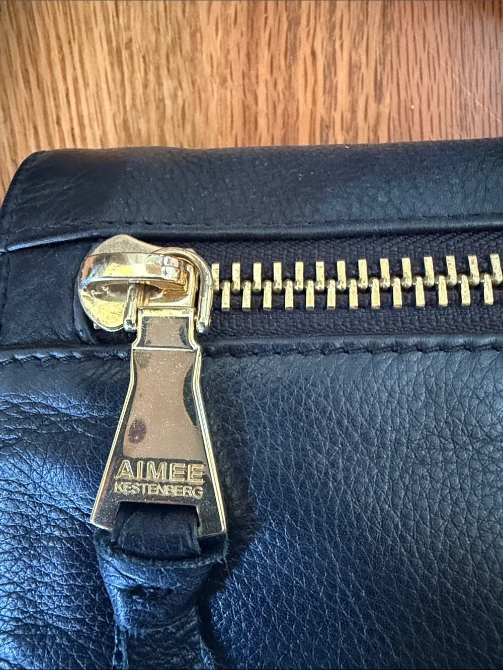 Aimee Kestenberg Black Leather Crossbody with Gold Zippers